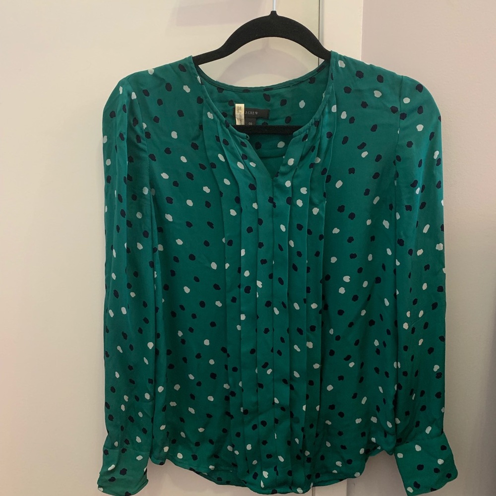 Green JCrew dotted blouse